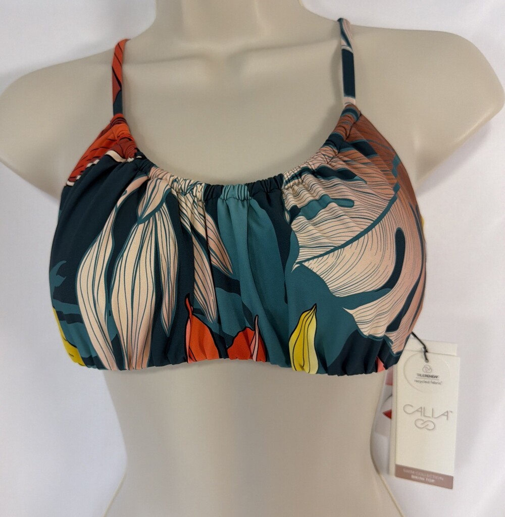 NWT Calia women's XS Scrunched Tie Back Bikini Top Botanical W Sea Green